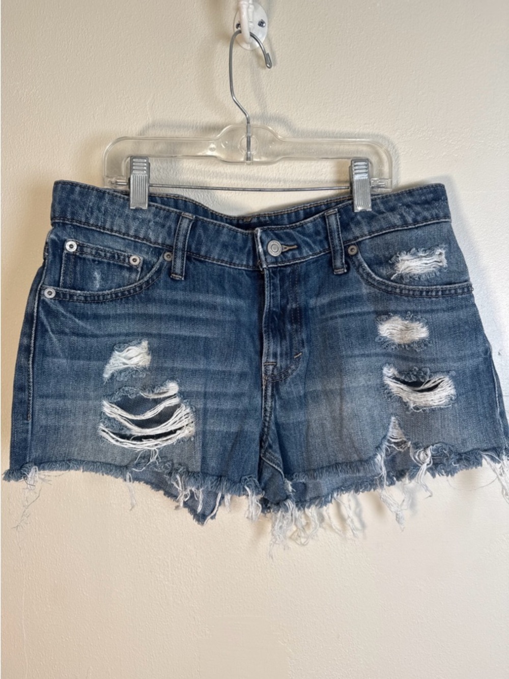 Lucky Brand The Cut Off Denim Shorts 4 / 27 Distressed Frayed Hem Blue Jean Sexy